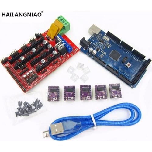 3D Printer 1pcs Mega 2560 R3 + 1pcs RAMPS 1.4 control panel+ 5pcs DRV8825 Stepper Motor Drive Carrier Reprap