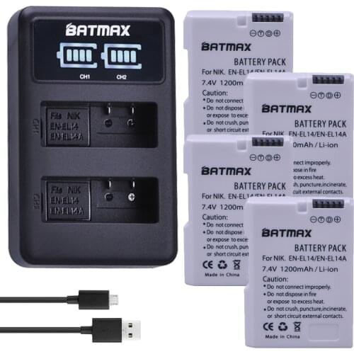 Batmax 4x EN-EL14a EN-EL14 White Camera Battery+LED Dual USB Charger for Nikon D300 D5600 D5300 D5200 D5100 D3300 D3200 D3100