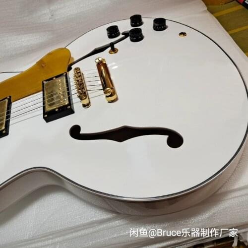 Custom 6 string white guitar,35 semi hollow guitar,mahogany body,4switch ,gold button ,white binding