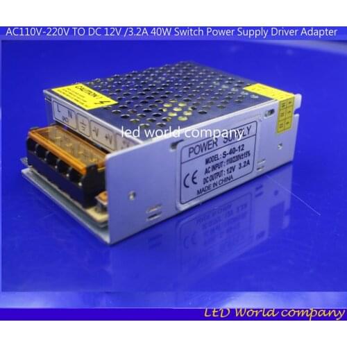 Free shipping Factory Directly Sell 1pcs 12V /3.2A 40W AC110V-220V TO DC Switch Power Supply Driver Adapter LED Strip Light