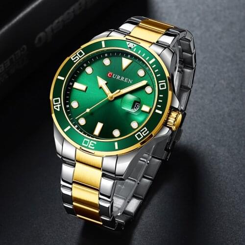 CURREN High-end Luxury Sapphire Glass Stainless Steel Watch Men Fashion Green Water Ghost Series Quartz Men Watchesчасы мужские