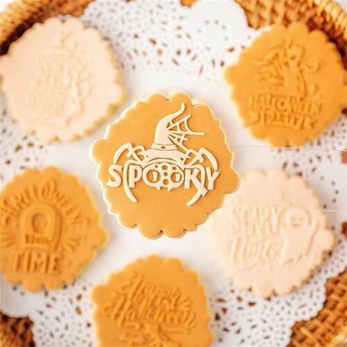 Happy Halloween Ghost Pumpkin Acrylic Embossed Mold Cookie Press Stamp Embosser Cutter Fondant Craft Cake Decoration Tools