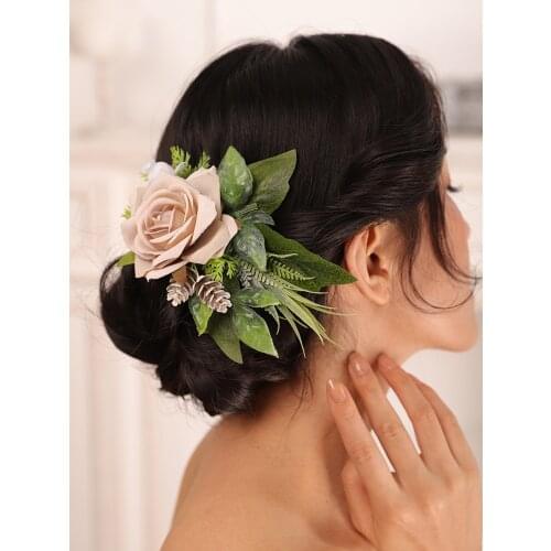 Gray Rose Flower Hair Comb Mysterious Leaf Headpieces Chic Glamour Headwear for Grils Women Wedding Hair Accessories