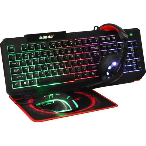 4Pcs Gaming keyboard and Mouse Wired backlight mechanical feeling keyboard headphones Gamer kit Silent Mouse Set for PC Laptop