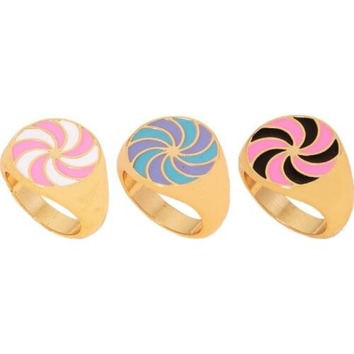 New Ins Vintage Color Rotating Ring Simple Creative Drop Oil Lollipop Rings For Women Men Fashion Jewelry Gift