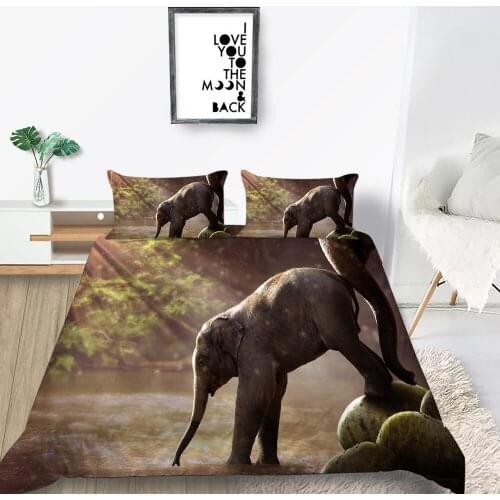 Elephants Bedding Set Queen Size 3D Fashionable Family Duvet Cover Forest Single King Twin Full Double Unique Design Bed Set