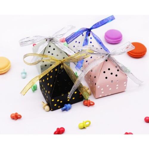 6x6x7.5cm Bronzing Dot Pink/Blue Paper Candy Box Wedding Chocolate Box Birthday Party Baby Shower Festival Party Decorations