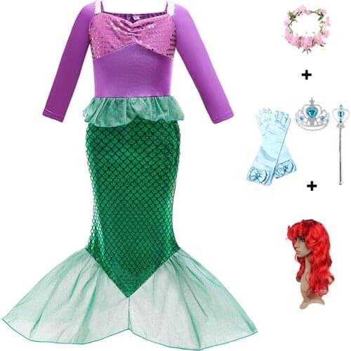 Girl Little Mermaid Princess Fancy Dress Up Costume Children Summer Dresses Kids Hallween Birthday Christmas Party Outfit