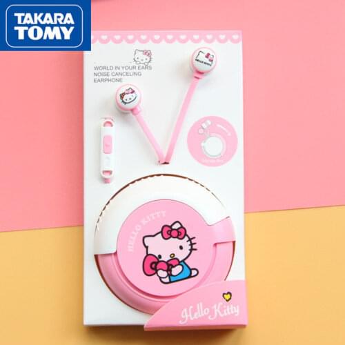 TAKARA TOMY cute cartoon in-ear Hello Kitty headset simple lady with storage box control with wheat earphone cable