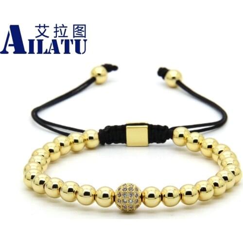 Ailatu Fashion Men Energy Jewelry Wholesale 6mm & 8mm Brass Beads with Clear Cz Ball Braided Bracelets