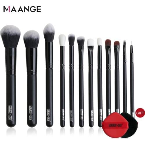 MAANGE 12PCS Black Makeup Brushes Set Professional Powder Foundation Eyeshadow Make Up Brushes Cosmetics Soft Synthetic Hair