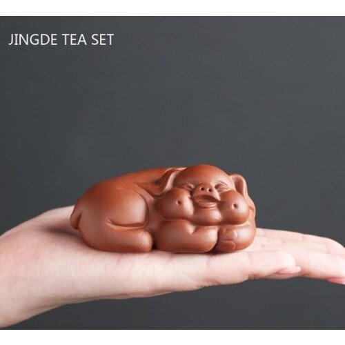 1PCS Chinese Handmade Purple Clay Tea Pet Lucky Cute Pig Ornaments Desktop Crafts Home Boutique Tea Set Decoration Accessories
