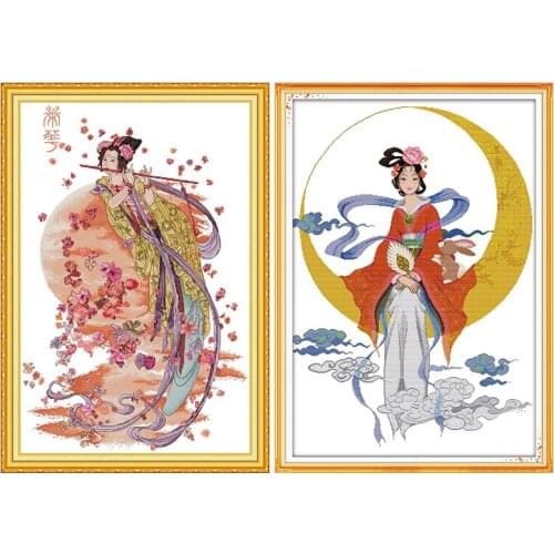 Cross Stitch Kit Stamped Patterns Counted The Goddess Chang'e Flying To The Moon 11CT 14CT Printed DIY Embroidery Needlework Set