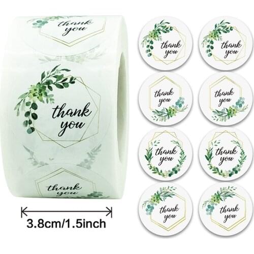 Cute Green Grass Thank You Stickers 500Pcs/roll 3.8CM for Diary Scrapbook Decoration Stationery Sticker Gift Box Sealing Label