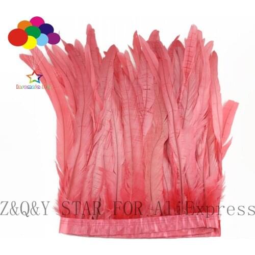 Natural 20-25CM cock tail feather dyed into watermelon red made into cloth edge DIY performance costume craft jewelry feather