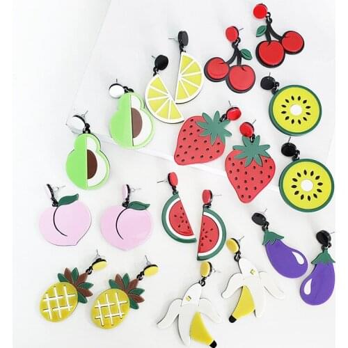 New Summer Cute Fruit Earrings Strawberry Pineapple Kiwi Orange Peach Watermelon Banana Cherry Earrings Women Statement Jewelry