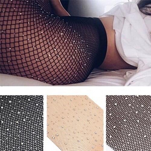 New Women Crystal Rhinestone Fishnet Net Mesh Socks Stockings Tights Pantyhose for Night club/Party/Date