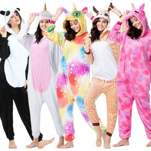 Adults Animal Panda Kigurumi Pajamas Unicorn Anime Costumes Winter Women Sleepwear Licorne Pyjamas Blanket Sleepers Overalls