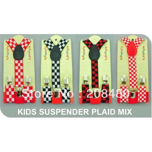 Free shipping- Kids Suspenders 2.5cmx65cm "4 Plaid/Checker" Mixed Boys/Girls Elastic Braces Slim Suspenders Wholesale & Retail