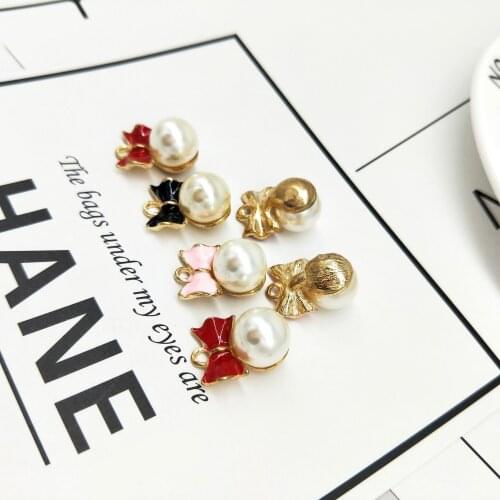 10 PC imitation pearl bow floating Enamel Charms Alloy Pendant fit for bracelet DIY Fashion Jewelry Accessories