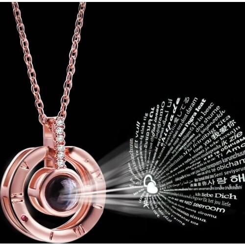 Drop Shipping Rose Gold color 100 Languages I love you Projection Pendant Necklace Romantic Love Memory Wedding Necklaces