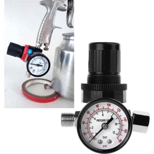 1/4" Air Pressure Regulator Reducer 12Bar 180 PSI Spray Gun Pressure Valve Gauge