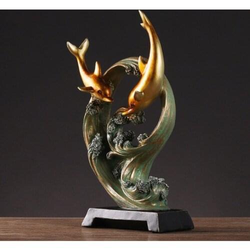 NORDIC LUXURY RESIN DOLPHIN ORNAMENTS HOME FURNISHING LIVINGROOM FENGSHUI TABLE SCULPTURE CRAFTS OFFICE DESK FIGURINE DECORATION