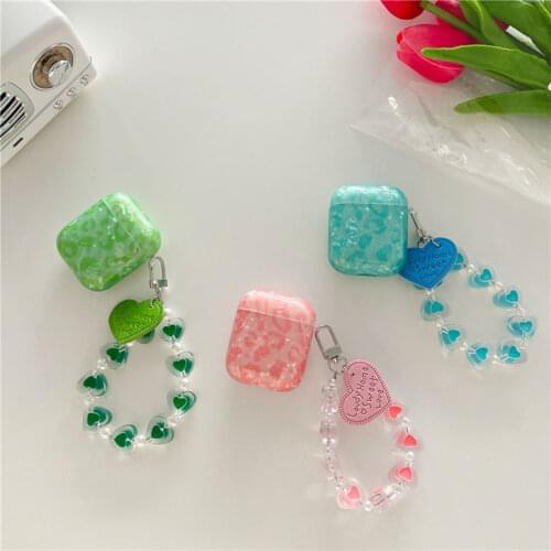 Luxury Dreamy Glossy Shell TPU Cover for airpods 1 2 Headset Box Pearl Heart Crystal Bracelet for Apple AirPod Pro Earphone Case