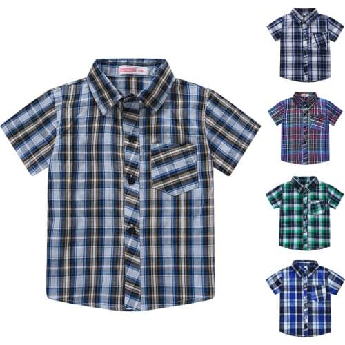 2021 Hot Sale Children Shirts Tops Boys Suit Collar Shirt Lattice Short Sleeve Shirt Student Costume British style Baby shirts