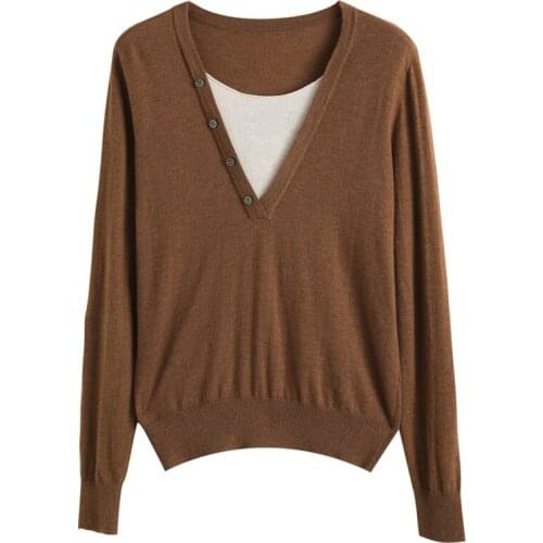 Spring and Autumn New Womens Fashion Sexy V-neck Worsted Cashmere Sweater Turtleneck Long Sleeve Sweater Knitted Top