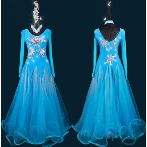 Blue ballroom dress standard plus size ballroom dance costume tango dress viennese waltz dress foxtrot dance dress quickstep