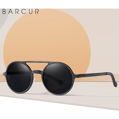 BARCUR Retro Goggle Male Round Sunglasses Polarized Luxury Brand Men Glasses Vintage Women Sun Glasses UV400 Eyewear