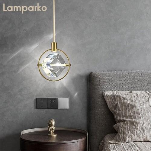 Modern Chandelier Lighting LED Clear Square Crystal Interior Hanging Lamp Gold Ring Nordic Kitchen Island Hanging Lamp Fixture