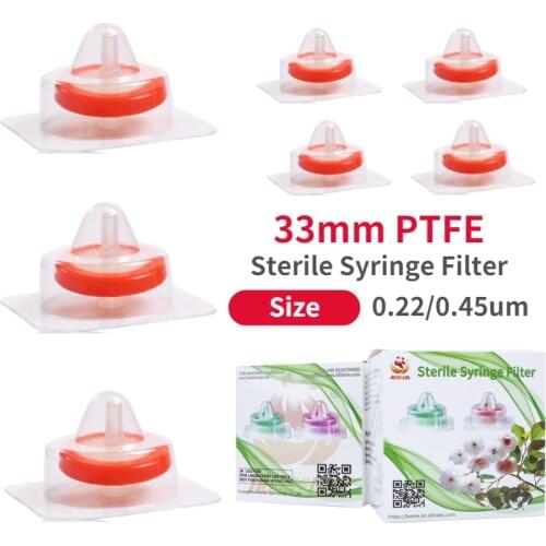 PTFE Sterilize Syringe Filter 33mm 0.22um 0.45um Hydrophilic/Hydrophobic Water System Needle Filter