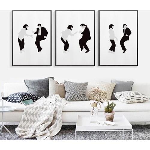Pulp Fiction Music Poster Black and White Wall Art Canvas Painting Power Wall Pictures For Children Dancing Girl Room Home Decor