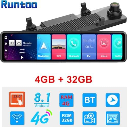 12 Inch 4G Android Rear View Mirror Dash Cam Auto Video Recorder ADAS GPS Navigation Wifi Dual Lens Full HD 1080P Car DVR Camera