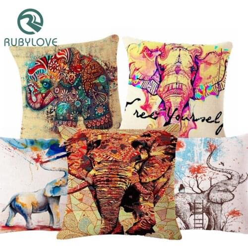 Vintage Style Colorful Elephant Cushion Cover Sofa Decoration Pillow Case Linen Pillow Cover Sofa Decorative Pillowcase