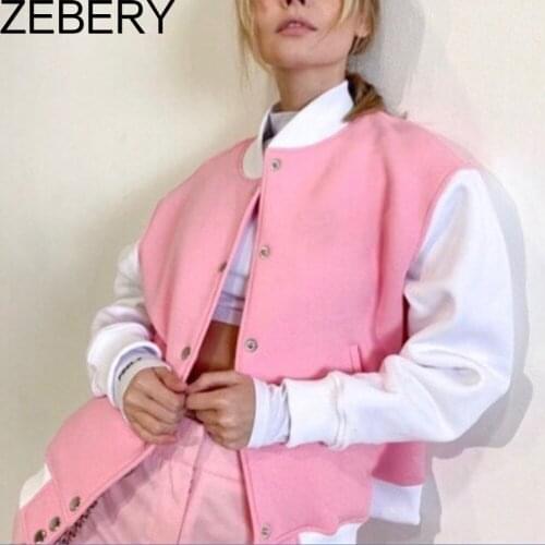 ZEBERY Women Hoddies Jacket Patchwork Baseball Jackets England Preppy Style Y2K Clothes Turn-Down Collar Long Sleeve 90s Coats