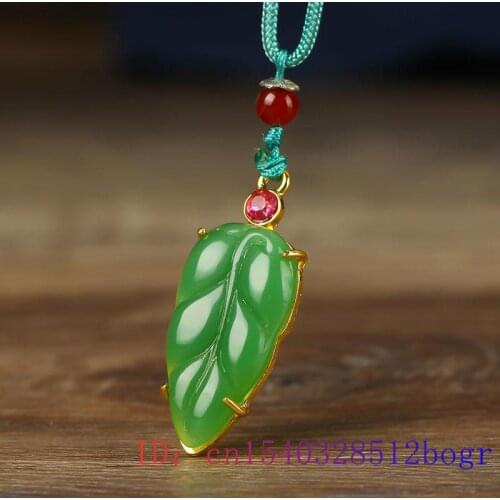 Jade Leaf Pendant Women Charm 925 Silver Natural Gemstone Chalcedony Crystal Gifts Fashion Zircon Necklace Chinese Jewelry