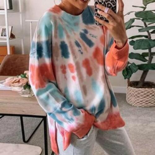 Women Tie Dye Hoodie sweatshirts Autumn Long sleeve oversize ladies pullovers casual loose pocket hooded shirt Streetwear