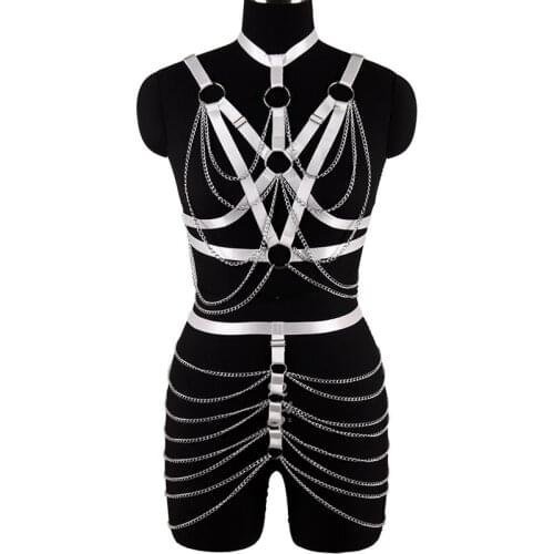 Women Chain Skirt Sexy Body Harness Straps Tassel Chain Waist Belt Bondage Cage Body Chest Harness Belts Bra Underwear Fetish