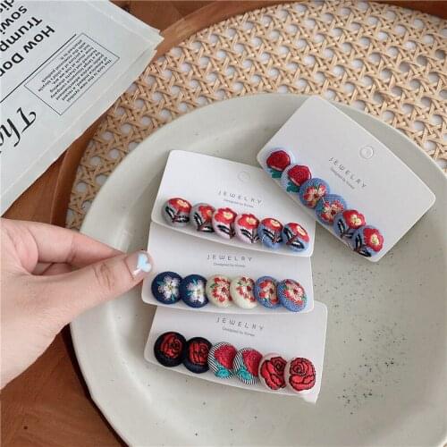 Origin Summer French Multi Designs Circle Plaid Stud Earring for Women Embroidery Geometric Fabric Party Earring Jewellery