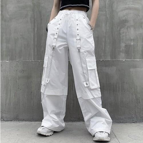 Gothic Women Loose White Pants High-Waist Summer Pants Fashion Hip Hop Harajuku Wide Long Trousers 2020 Korean Pants 3XL T18