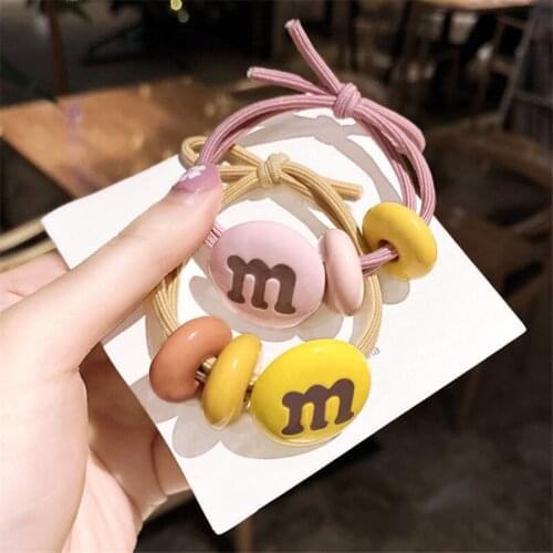 1PCS M Bean Candy Hair Rope Womens Ponytail Rubber Band Ins Headdress Simple Hair Ring Girl Children Cute Hair Accessories
