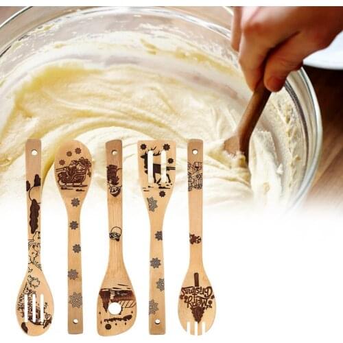 5Pcs Cooking Spoon Thick Heat-resistant Bamboo Nonstick Cooking Shovel Set for Kitchen