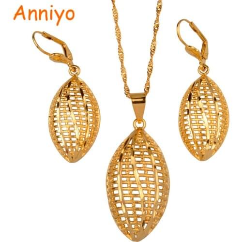 Anniyo Gold Color Pendant Chain and Earrings for Women/Girls, Beautiful Charm Jewelry Birthday Party Gifts #089606