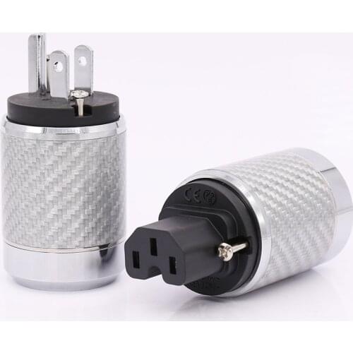 Free shipping Carbon Fiber US Mains Power Plug IEC Plug Rhodium Plated Connector hifi