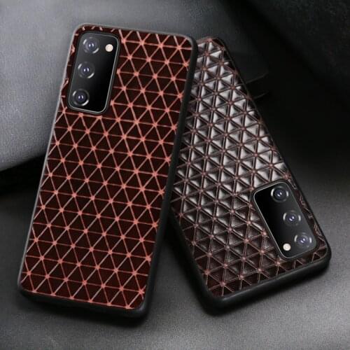 Genuine Leather Phone Case For Samsung Galaxy S21 Ultra FE S20 Plus Note20 A52 A32 A51 Cowhide 3D Triangle Diamond Pattern Cover
