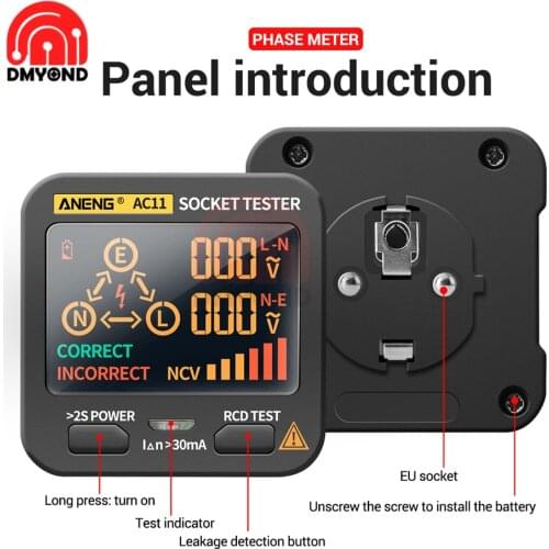 AC11 Digital Smart Socket Tester Voltage Test Socket Detector US/EU Plug Ground Zero Line Phase Check Rcd NCV test