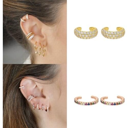 CRMYA 1Pair Cubic Zirconia Clip Earrings Without Piercing Cz Silver Gold Filled Ear Cuff Non Pierced Ears Earrings For Women